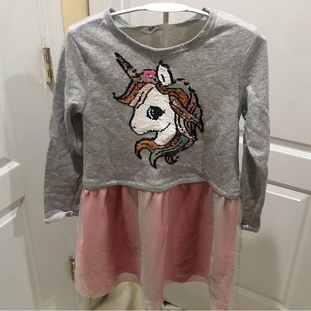 H&M Unicorn Sweatshirt Dress- girls’ size 6x/7- $10